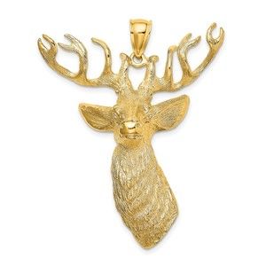 10k Yellow Gold Fine Jewelry 3-D Textured Deer Head Necklace Charm Pendant